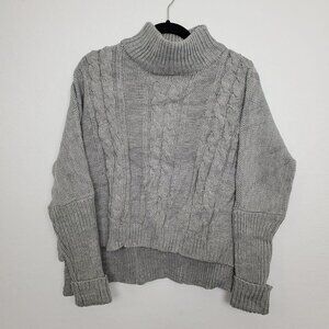 Faithfull the Brand Womens Chunky Sweater Size 6 Gray Mock Neck Cable Knit FLAW